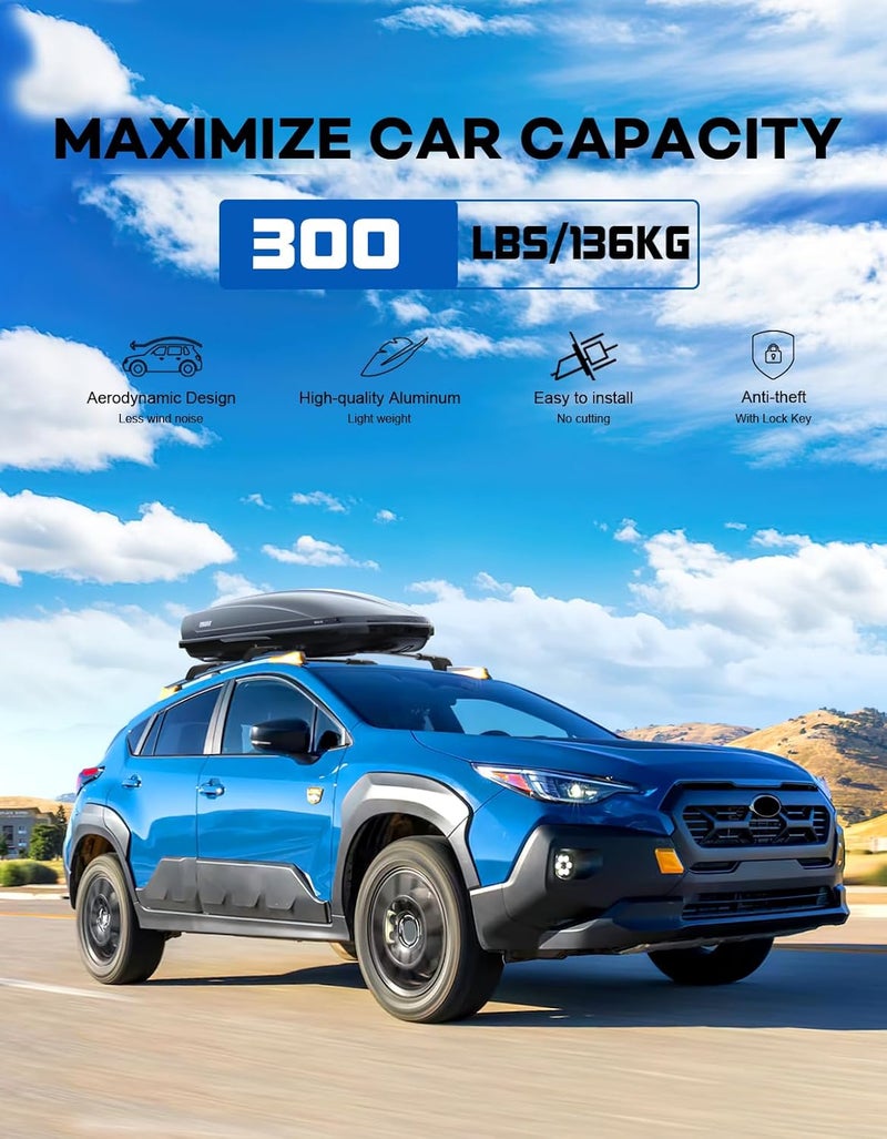 wonderdriver 300lb Lockable Roof Rack Cross Bars Compatible with Subaru Crosstrek Wilderness 2024 2025 2026 with Raised Side Rails, Heavy Duty Aluminum Lockable Roof Rails Crossbars Rooftop Luggage - Image 3